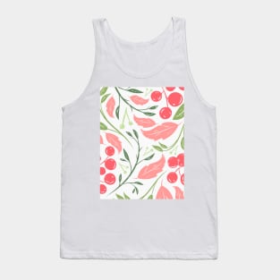 Garden Pink Green Leafes and Berries Tank Top